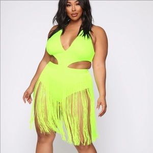 Flirty fringe lime green dress